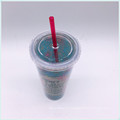 680ml Double PS Body Plastic Coffee Cup with Straw (SH-PM10)